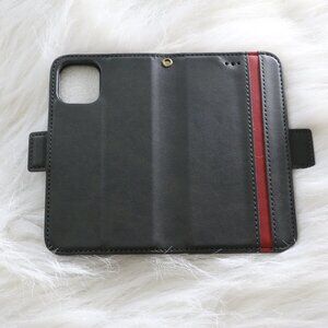 iPhone 12 Wallet Flip Case – Black with Red Stripe 🖤📱